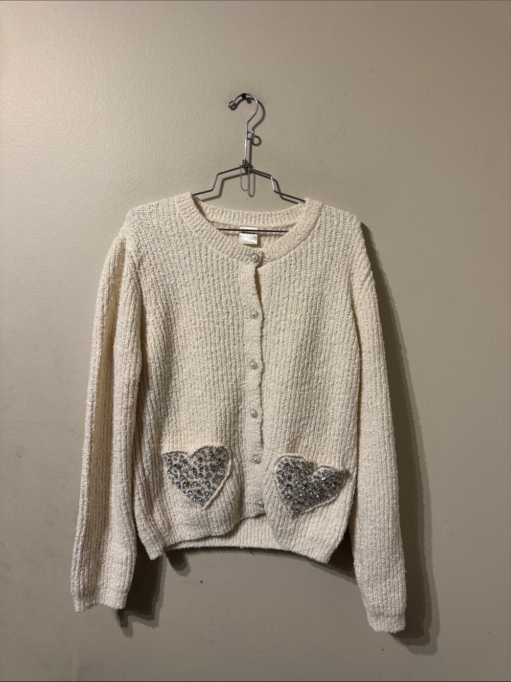 Target x Wicked x Katie Kime rhinestone button heart pocket knit cardigan M NEW